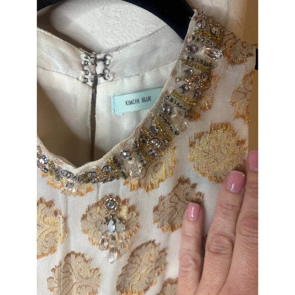 Kimchi Blue Rhinestone Beaded Gem Gold Metallic Jacquard Halter Blouse S 4-8 - Picture 4 of 7